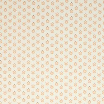 Baumwollwebware Kansas - Blätter apricot auf naturweiß