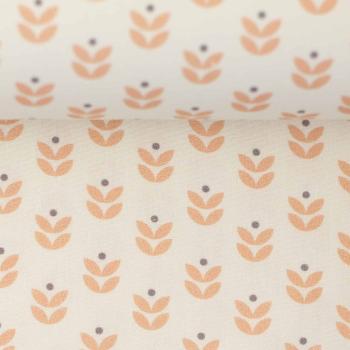 Baumwollwebware Kansas - Blätter apricot auf naturweiß