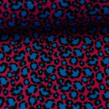 Double Slub Musselin Katrin, Korall-Pink mit Leoprint in Schwarz und Petrol