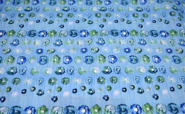 Baumwolle mit Leinenstruktur, aquarellierte  Blüten auf hellblau