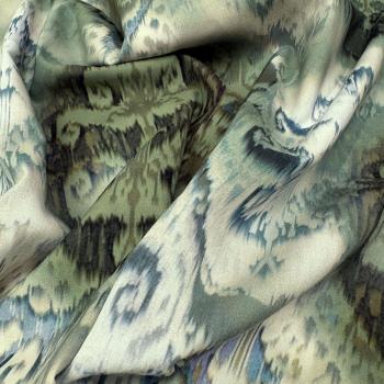 Voile Stoff Olivegrün mit Ornamentprint