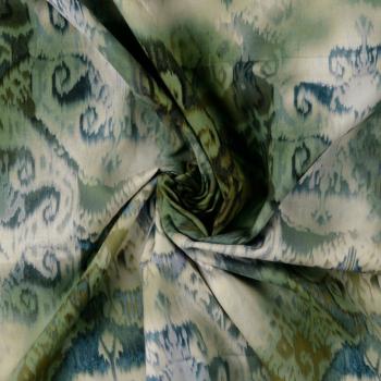 Preview: Voile Stoff Olivegrün mit Ornamentprint