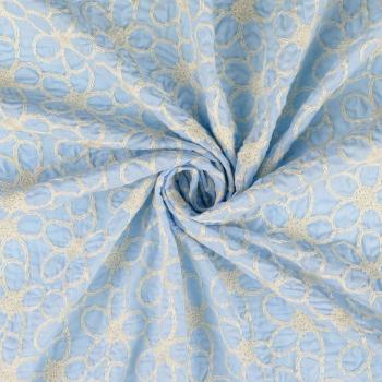 Preview: Baumwoll‑Voile Hellblau mit naturweißer Blüten‑Stickerei