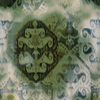 Preview: Voile Stoff Olivegrün mit Ornamentprint