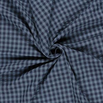 Preview: Feiner Seersucker Stoff in Marine/Jeansblau mit Karo