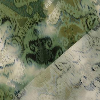 Preview: Voile Stoff Olivegrün mit Ornamentprint