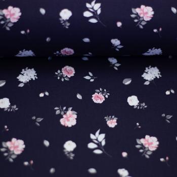 Baumwoll-Webware Rose, Rosen, dunkelblau