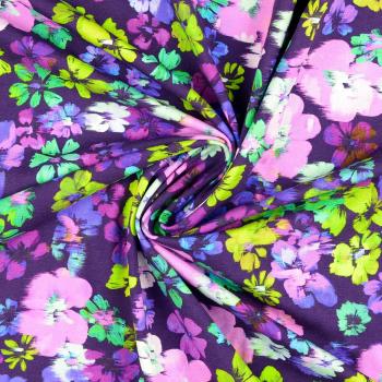 Baumwoll-Jersey, bunte Blüten, multicolor flieder