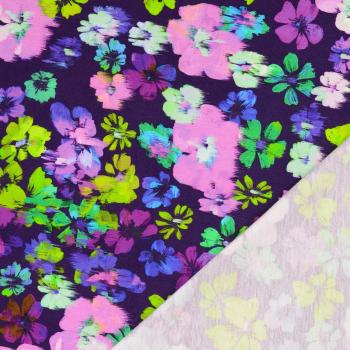 Baumwoll-Jersey, bunte Blüten, multicolor flieder