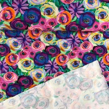 Baumwoll-Jersey Digitaldruck, Blüten, pink-bunt