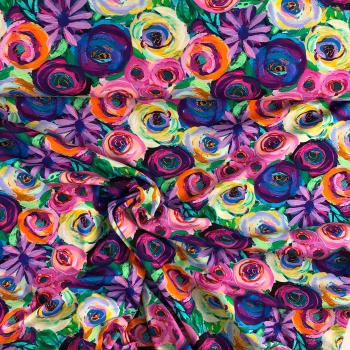 Baumwoll-Jersey Digitaldruck, Blüten, pink-bunt