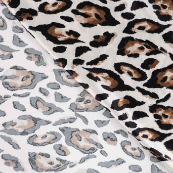 Rayon Spun Satin Print, Leopard Sand
