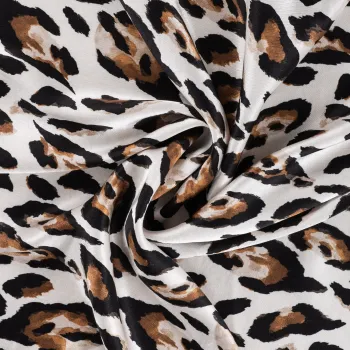 Rayon Spun Satin Print, Leopard Sand