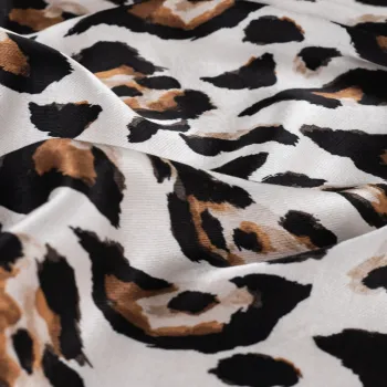 Rayon Spun Satin Print, Leopard Sand