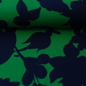 Viskose Webware Happy Flowers by Cherry Picking, Grün mit Dunkelblau