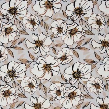 Preview: Viskosewebware Big white Roses by Christiane Zielinski, Blumendesign in silbergrau