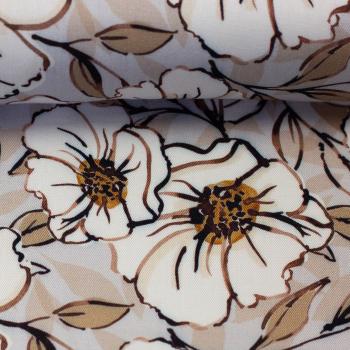 Preview: Viskosewebware Big white Roses by Christiane Zielinski, Blumendesign in silbergrau