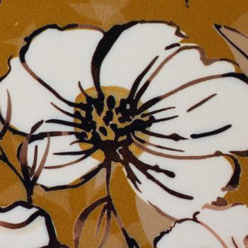 Viskosewebware Big white Roses by Christiane Zielinski, Blumendesign in camel/ocker