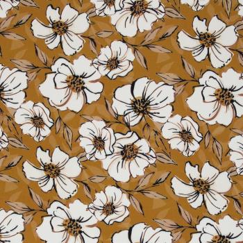 Viskosewebware Big white Roses by Christiane Zielinski, Blumendesign in camel/ocker