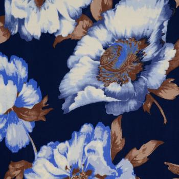 Viskose Popeline, große Blumen, marine