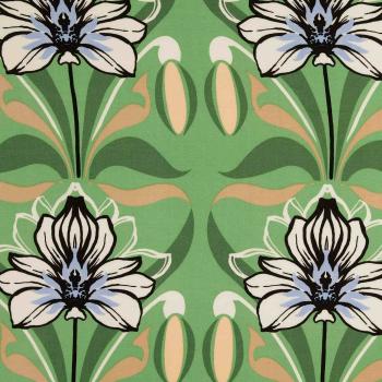 Viskose Satin - Blumen auf Grün