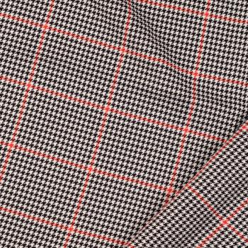Viskose Webware Hahnentritt, schwarz/weiß/rot