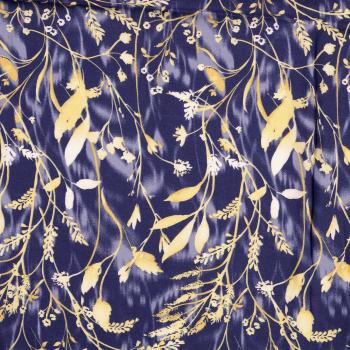 Viskose Twill-Webware, Gräser-Design in marine-beige