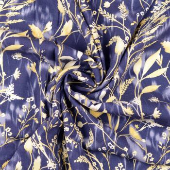 Viskose Twill-Webware, Gräser-Design in marine-beige