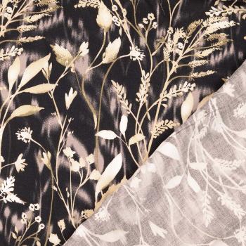 Viskose Twill-Webware, Gräser-Design in anthrazit-beige