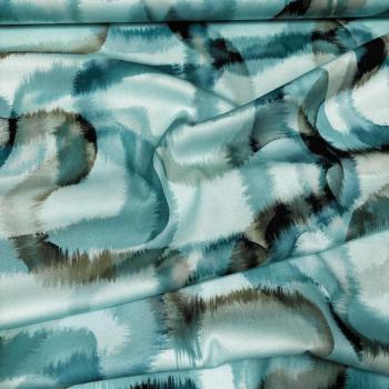 Preview: Viskose-Twill Stretch – Watercolor Wellenlinien auf Mint
