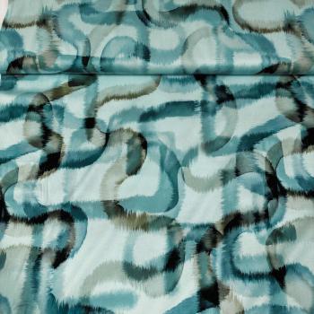 Preview: Viskose-Twill Stretch – Watercolor Wellenlinien auf Mint