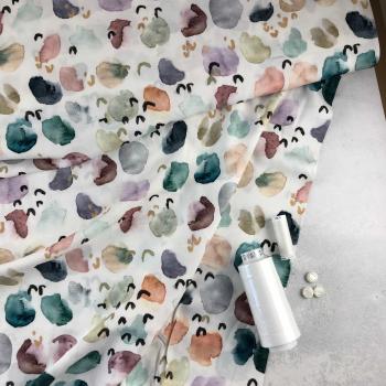 Viskose-Webware Marseille - unregelmäßige Watercolor Dots,  multicolor auf Ecru