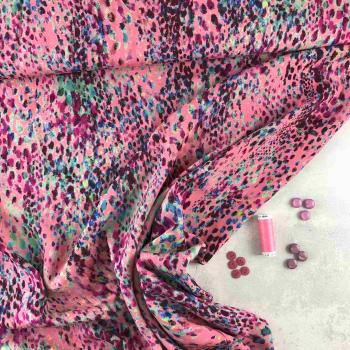 Viskose-Webware Marseille - unregelmäßige Dots Multicolor auf Pink