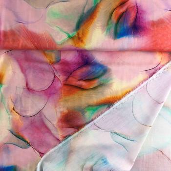 Viskose-Webware, bunte Blumen mit ineinanderfließenden Farben