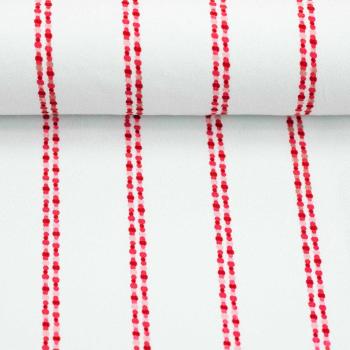 Preview: Viskose Webware Puntos weiß-rot Streifen Punkte Stoff