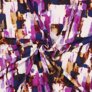 Moderne Viskose mit abstraktem Digitaldruck in Violett/Bunt