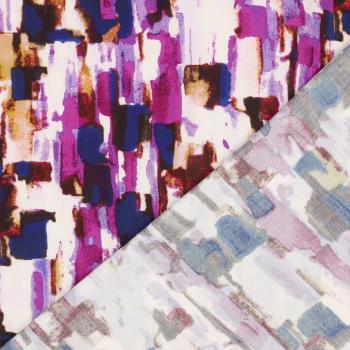 Moderne Viskose mit abstraktem Digitaldruck in Violett/Bunt