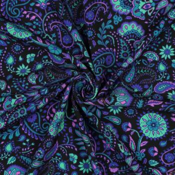 Viskose, Lenzing EcoVero, Paisley auf Schwarz