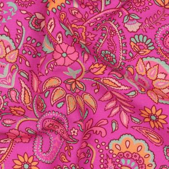 Viskose, Lenzing EcoVero, Paisley auf Fuchsia