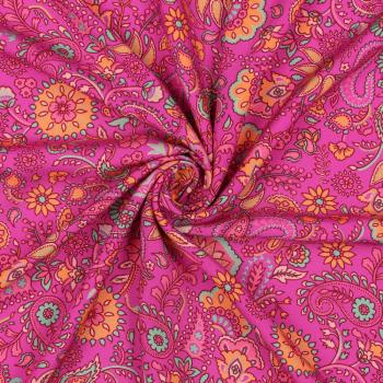 Viskose, Lenzing EcoVero, Paisley auf Fuchsia