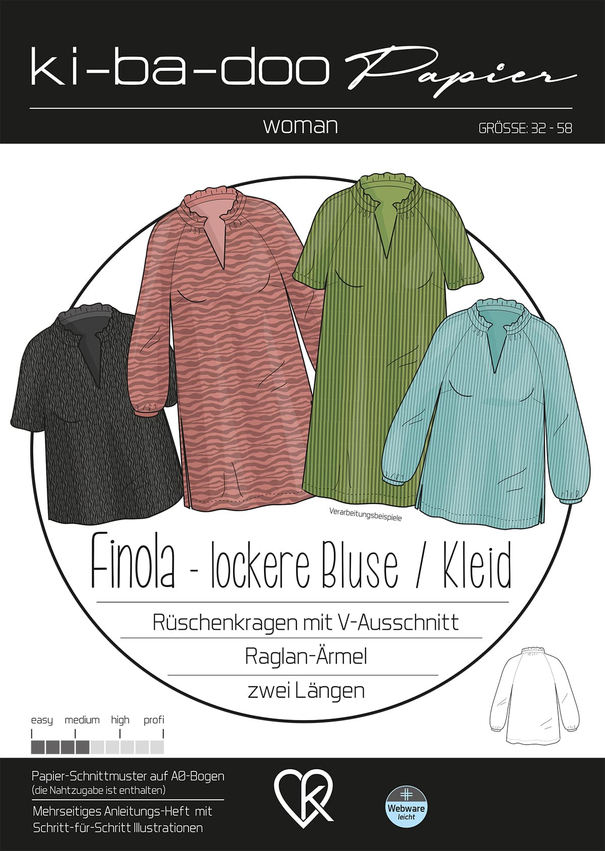 Bibbis Stoffshop - Ki-ba-doo Schnittmuster Bluse Finola für Webware