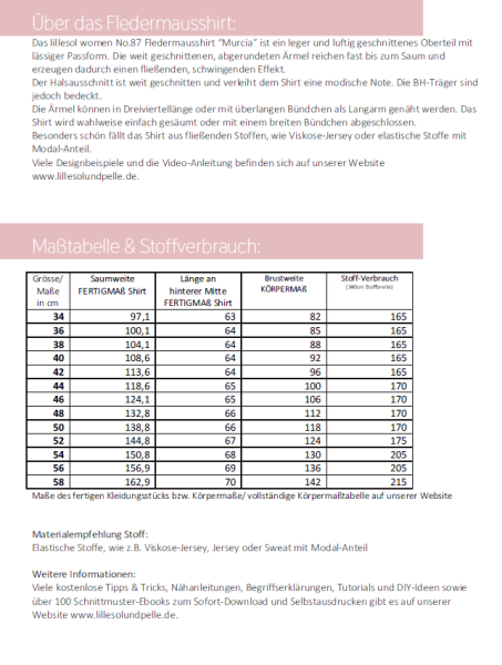 Papierschnittmuster Fledermausshirt Murcia, lillesol women No. 87