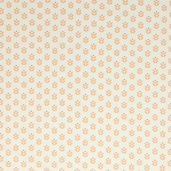 Baumwollwebware Kansas - Blätter apricot auf naturweiß