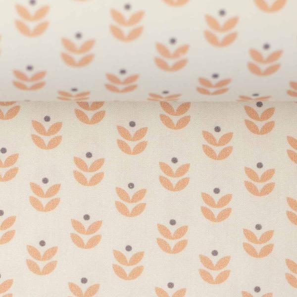 Baumwollwebware Kansas - Blätter apricot auf naturweiß