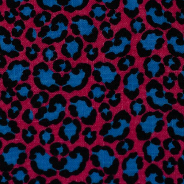 Double Slub Musselin Katrin, Korall-Pink mit Leoprint in Schwarz und Petrol