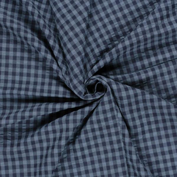 Feiner Seersucker Stoff in Marine/Jeansblau mit Karo