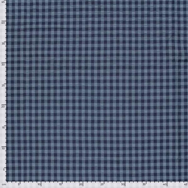Feiner Seersucker Stoff in Marine/Jeansblau mit Karo