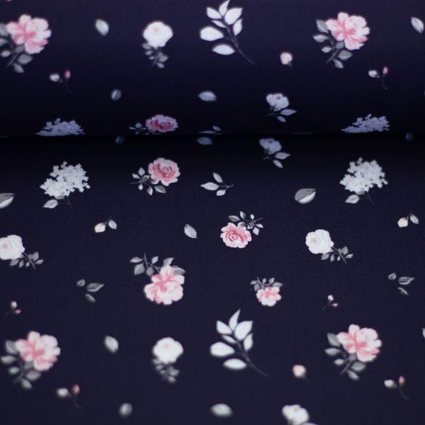 Baumwoll-Webware Rose, Rosen, dunkelblau