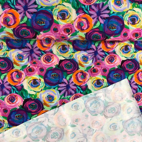 Baumwoll-Jersey Digitaldruck, Blüten, pink-bunt