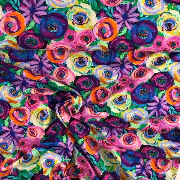 Baumwoll-Jersey Digitaldruck, Blüten, pink-bunt